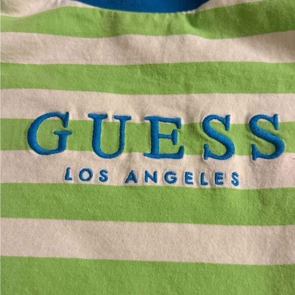 GUESS Loos Angeles green and blue striped thshirt NWOT M - Picture 6 of 9